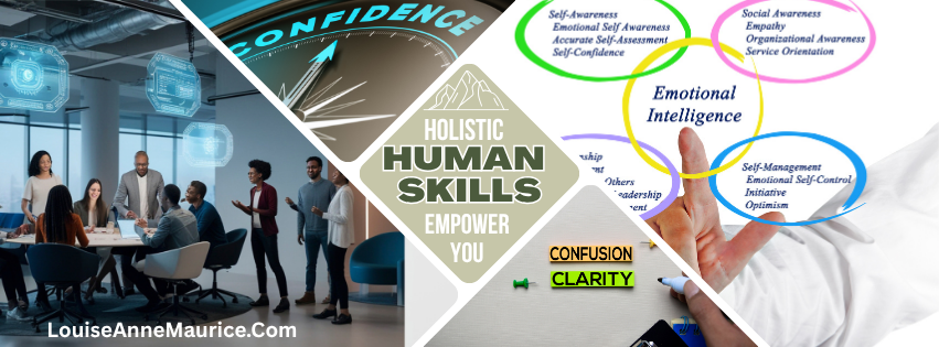 A Group of People in conversation, reflecting emotional intelligence, human connection and grounded leadership in a fast changing, tech driven world.